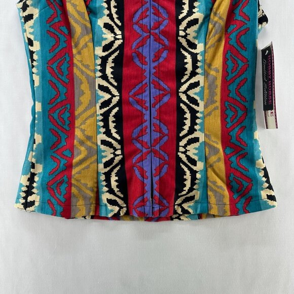 Hobby Horse Kyra Show Vest Womens S Southwestern V-Neck Full Zip Teal Multicolor - Picture 4 of 12